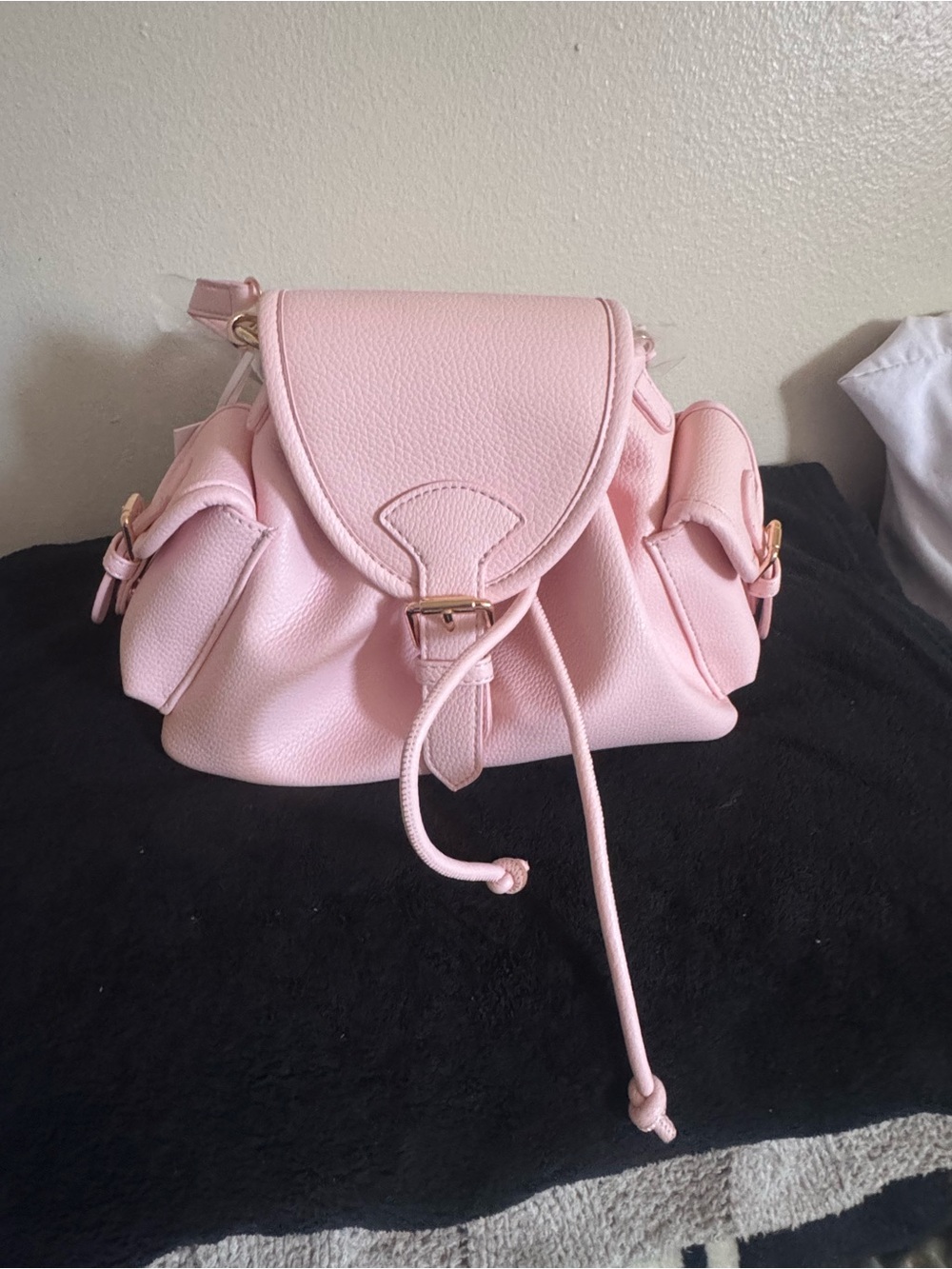 Soft Pink Pebbled Mini Drawstring Bucket Bag